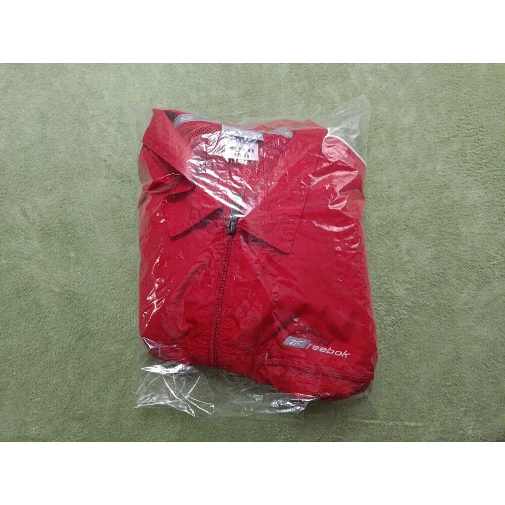 Reebok Windbreaker Jacket Mens Sz L Red Full Zip Technical Track Training